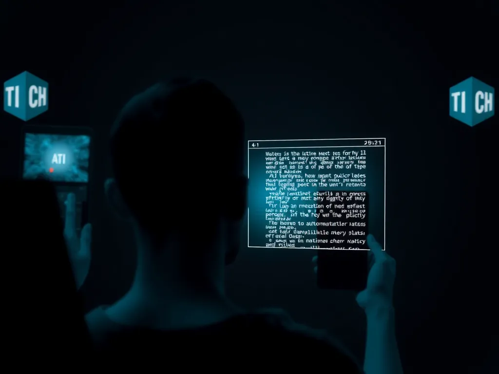 Visual representation of ethical challenges in AI journalism, biased algorithms concept, digital manipulation of images, ethical dilemma, moody lighting